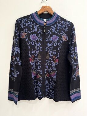 NorthStyle Peruvian Alpaca Zip Front Cardigan Sweater Hand Embroidery Purple L